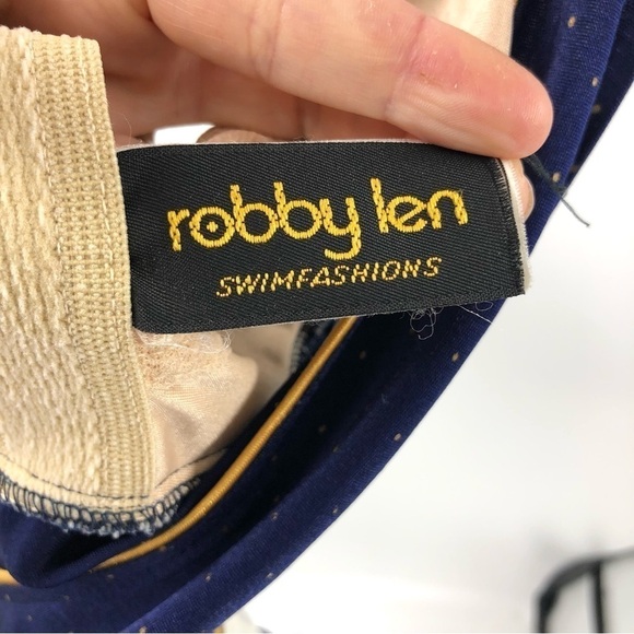 Vintage Robby Len One Piece Swimsuit Bathing Suit Nautical Blue Gold Sz 14 - Picture 7 of 15